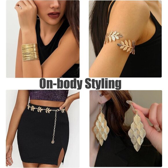 Greek Goddess Costume Accessories Set with Gold Leaf Crown Waist Chain Jewelry main image 5